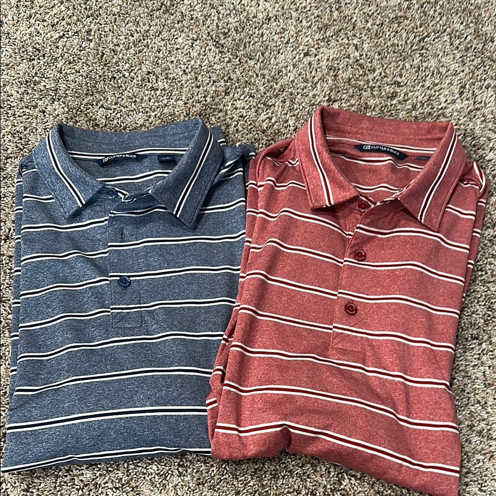 Two Cutter & Buck Blue and Red Striped Polo Shirts XL in this bundle